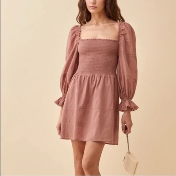 Reformation Dresses & Skirts - Reformation Dunes Square Neck Smocked Mini Dress size 4